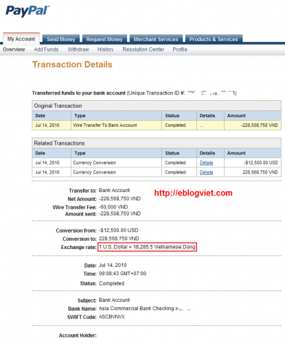 PayPal transaction 415x500 5 Lưu Ý Giúp Rút Tiền Từ PayPal về Ngân Hàng Thành Công